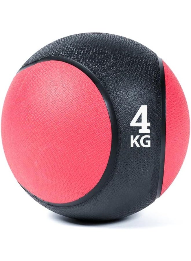 Rubber medicine ball for rehabilitation and fitness - black and red - 4 kg